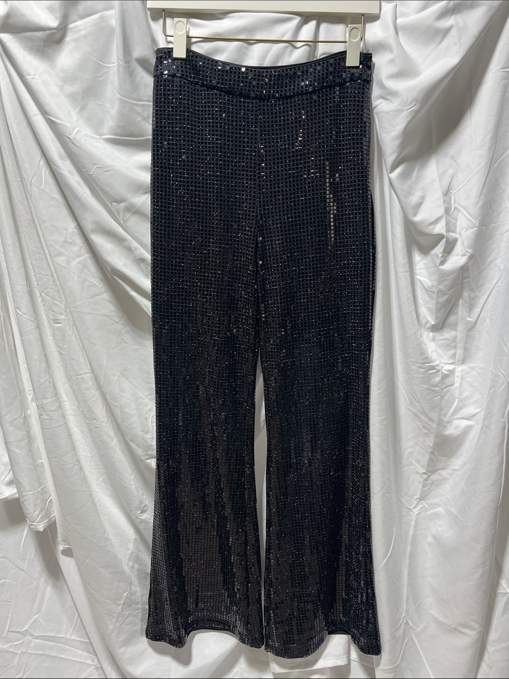 Black Sequin Flare Pants — wide leg